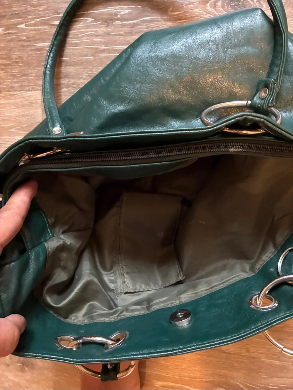 Green Leather Tote Bag with Double Handles